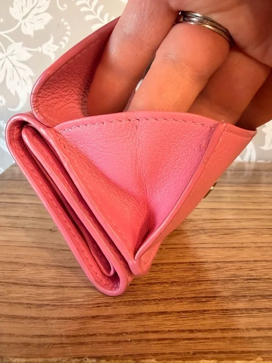 Balenciaga Micro Wallet Smooth Pink Leather Trifold w Coin Pocket Card Slots EUC - Picture 12 of 17